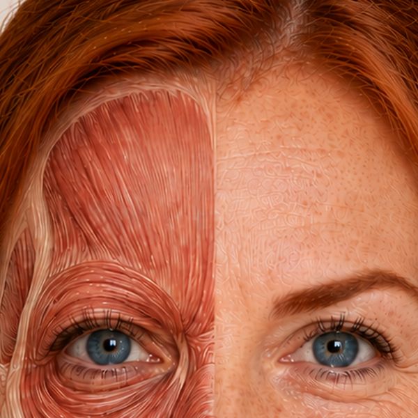 Detail: Augenpartie zwischen Haut und Muskulatur